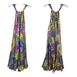 LAUREN RALPH LAUREN Black Label Paisley  Dress 100% Silk Bright Sleeveless 10